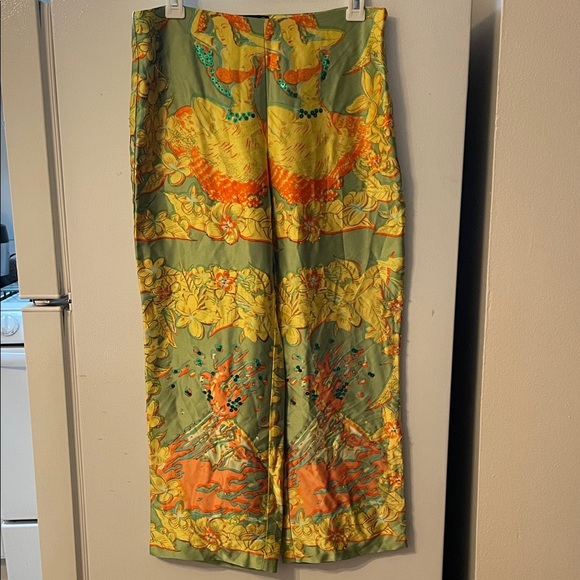 Cynthia Rowley Pants - Cynthia Rowley Size 8 Yellow Orange Green Hawaii Patterned Silk Pants